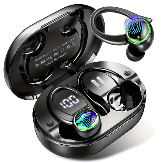 50 Hour Playback 2024 Wireless 5.3 Earbuds Sports Earphones with 4 ENC Noise Cancelling Microphones, Deep Bass, Over Ear Design and Ear Hooks for Running, Exercising, Gym, Android/iOS