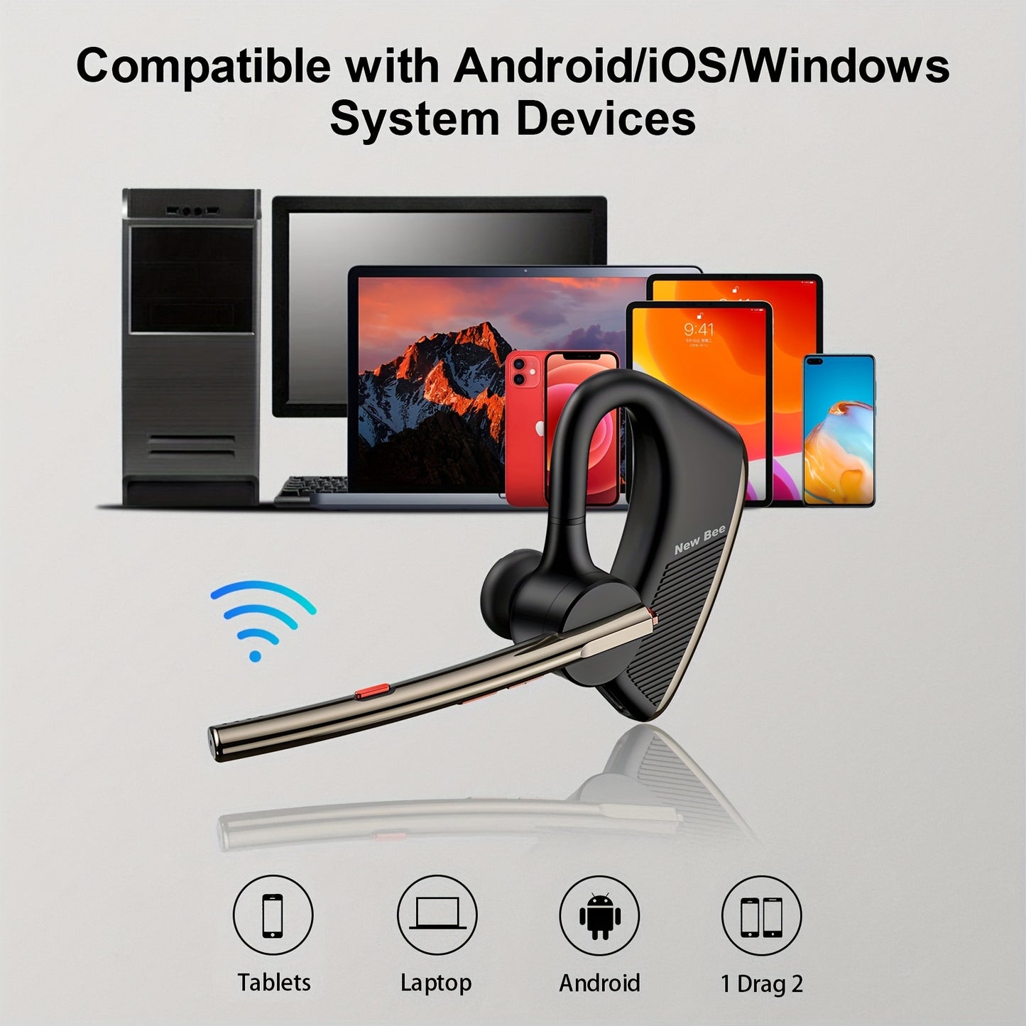 ProSound Bee Wireless Earphones - 24 Hours Talk Time, 270° Rotatable, Dual Microphone, Noise Cancelling, Crystal-Clear Sound, Sweat-Resistant, Easy Pairing for Mobile Phone, Android, Driver, Business, Office