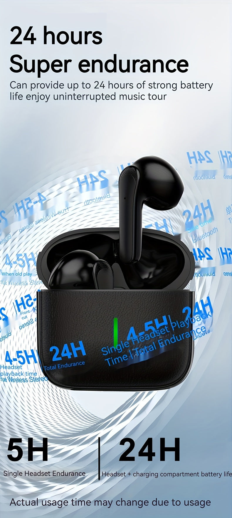 New Wireless Earphones Ultra-long Battery Life Waterproof Sports Game Mini Dual Stereo In-Ear Universal Earbuds