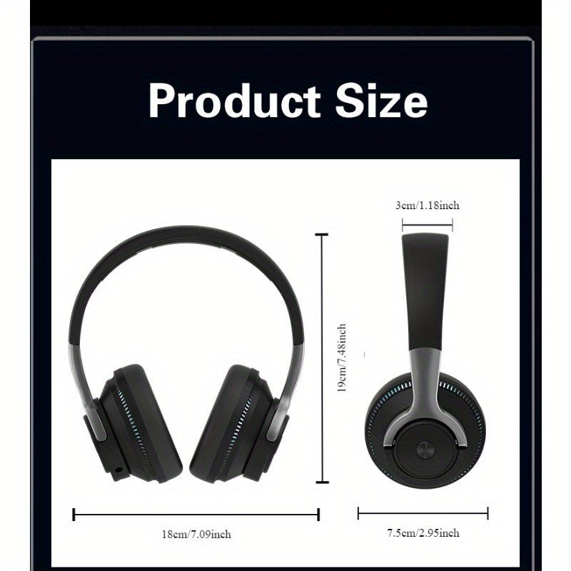 7 Color LED Lights Wireless Foldable Earphones with Microphones, Compatible with Smartphones, PC, and Tablets