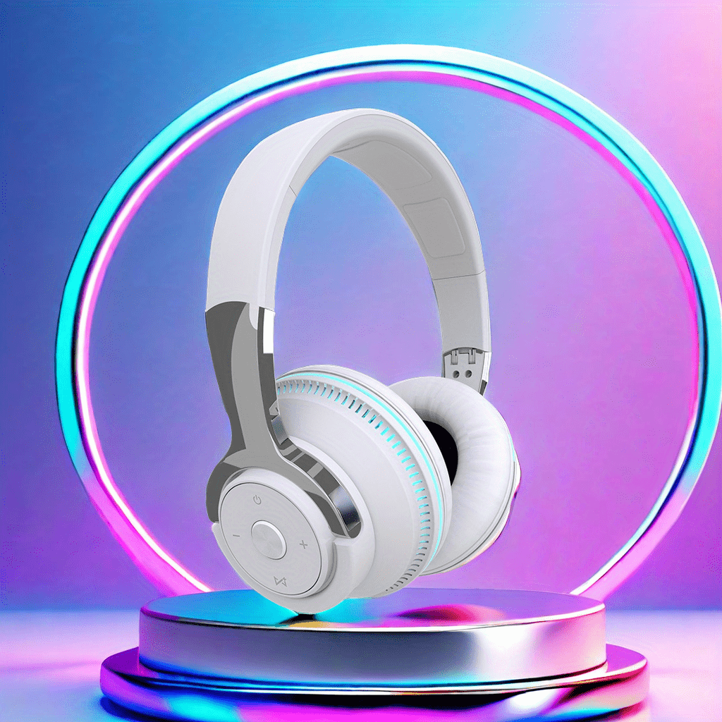 7 Color LED Lights Wireless Foldable Earphones with Microphones, Compatible with Smartphones, PC, and Tablets