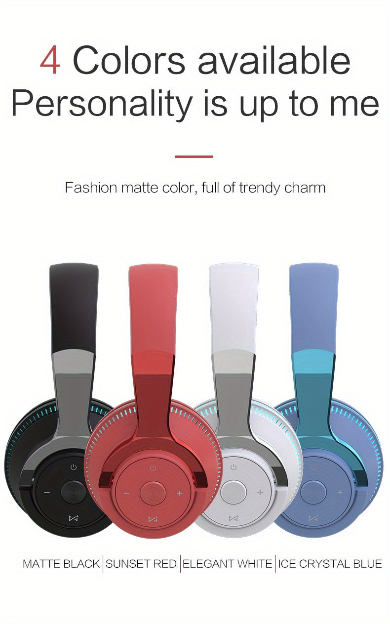 7 Color LED Lights Wireless Foldable Earphones with Microphones, Compatible with Smartphones, PC, and Tablets