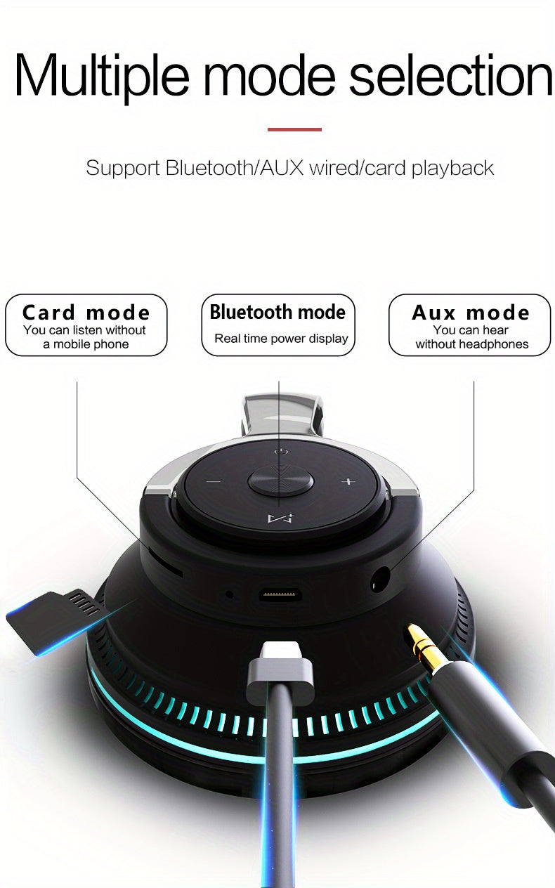 7 Color LED Lights Wireless Foldable Earphones with Microphones, Compatible with Smartphones, PC, and Tablets