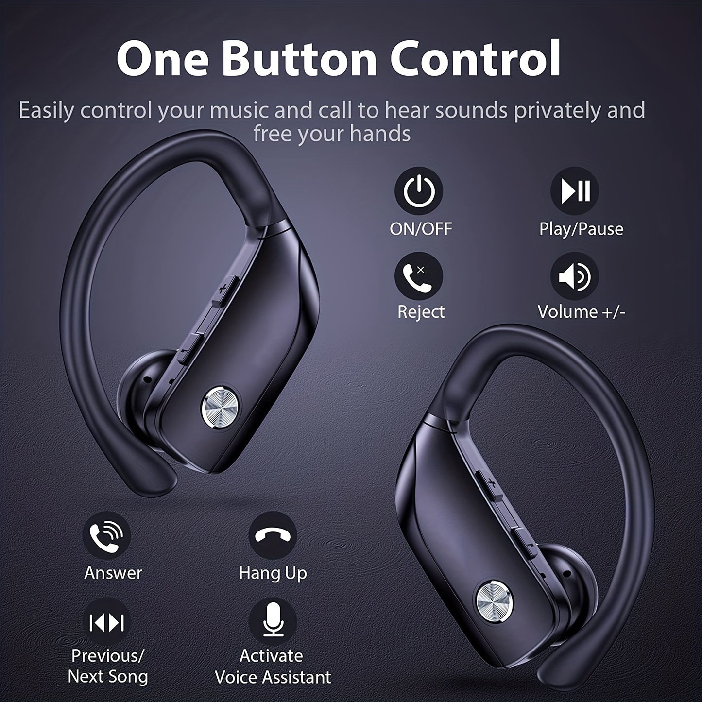 Long Lasting Wireless Earbuds - Immersive Stereo Surround Sound, Sweat-Resistant Sport Earphones with High-Visibility LED Display, Ergonomic Over-Ear Buds, Crystal-Clear Hands-Free Calls, Advanced Noise Cancelling - Perfect f