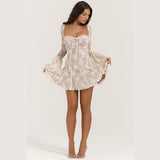 Fitted lace flared long-sleeved dress