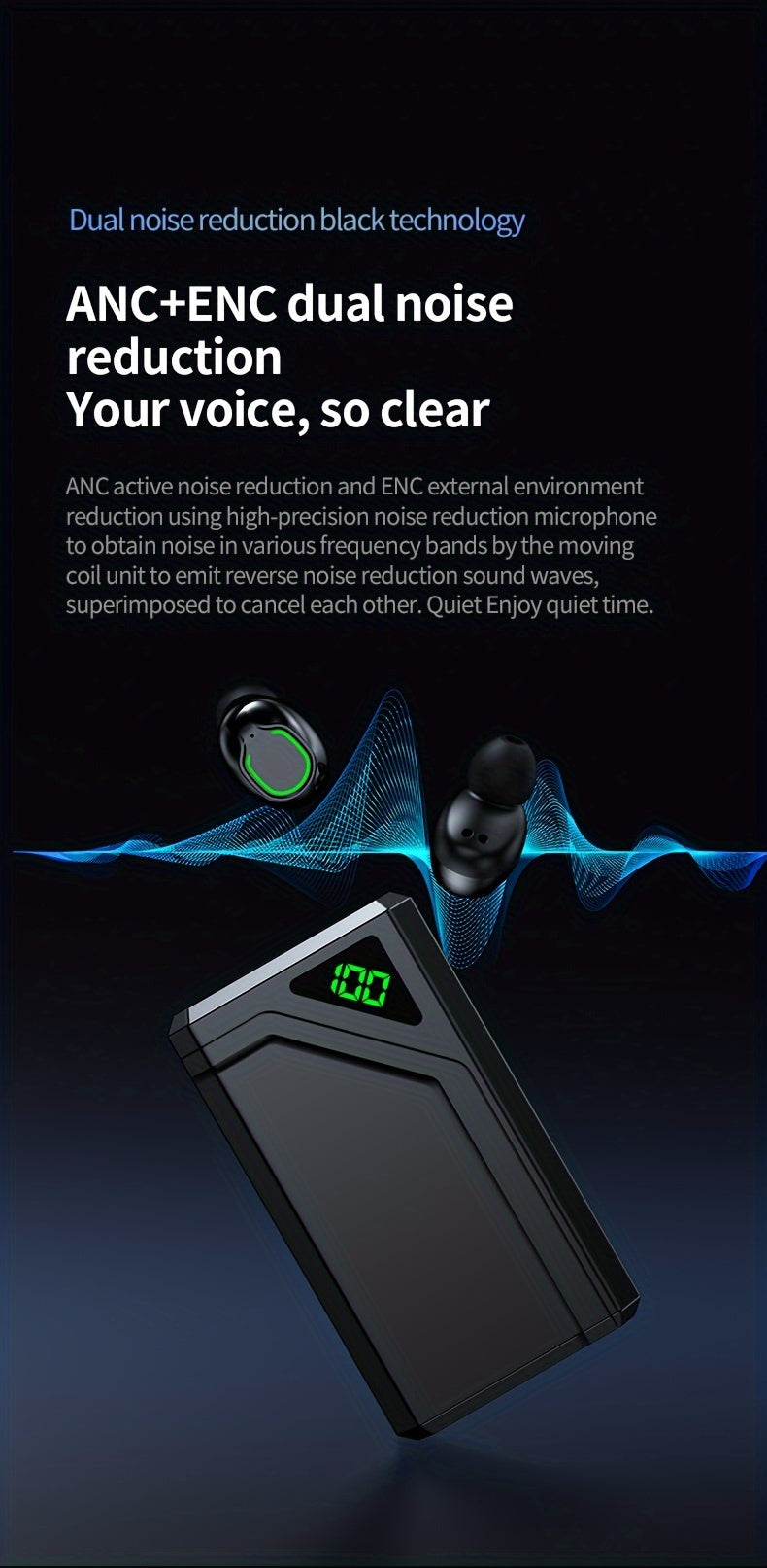 800 mAh Large-capacity Wireless Earphones Wireless Earbuds Ultra-clear Sound Quality Touch Control Can Provide Rechargeable Gaming Headphones Low-latency Sports Headphones Earbuds Suitable For All Wireless Devices Suitable Fo