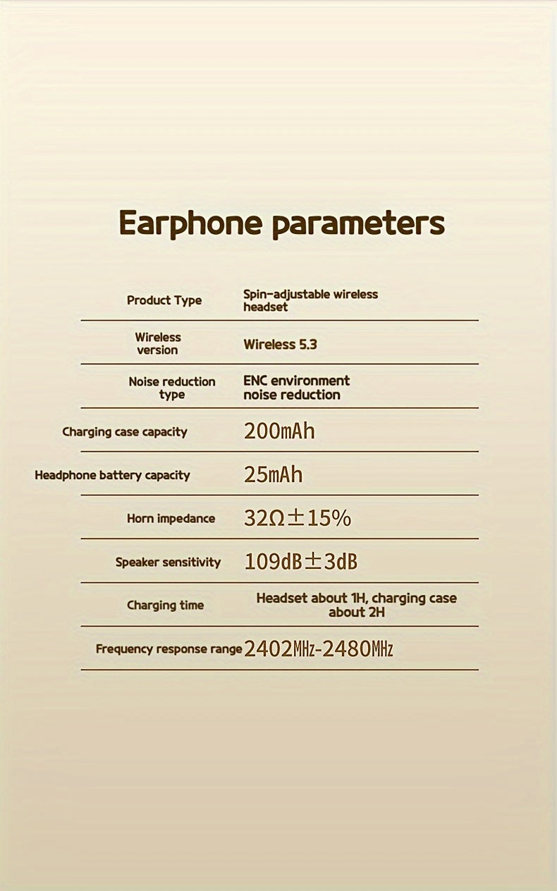 OWS Wireless TWS Audio Earphones With LED Power Display, Sports Ear Directional Sound Transmission, Earphones Supporting 90 Degree Adjustment, Non In Ear Sports Earphones, Game Music HIFI Surround Sound