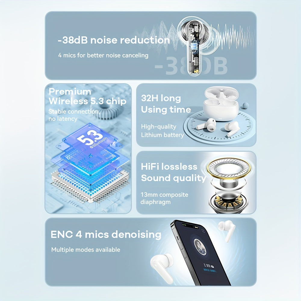 [30H Playback Wireless Earbuds] Wireless Earbuds Active Noise Cancelling Earphones, Wireless 5.2 With Microphone Charging Case, 30 Hours Playback Time, In Ear High Fidelity Stereo Earphones Suitable For IPhone Airpod Pro/Andr