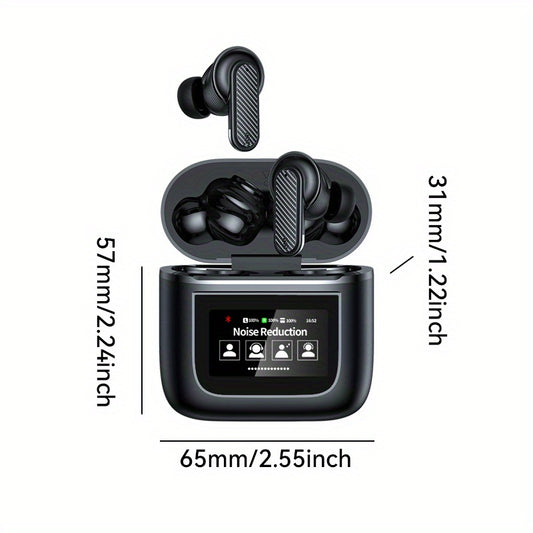 Wireless Earbuds With Smart Touch Screen Charging Case 50H Playback Deep Bass Stereo EarBuds Smart Earphones Headsets With Mic