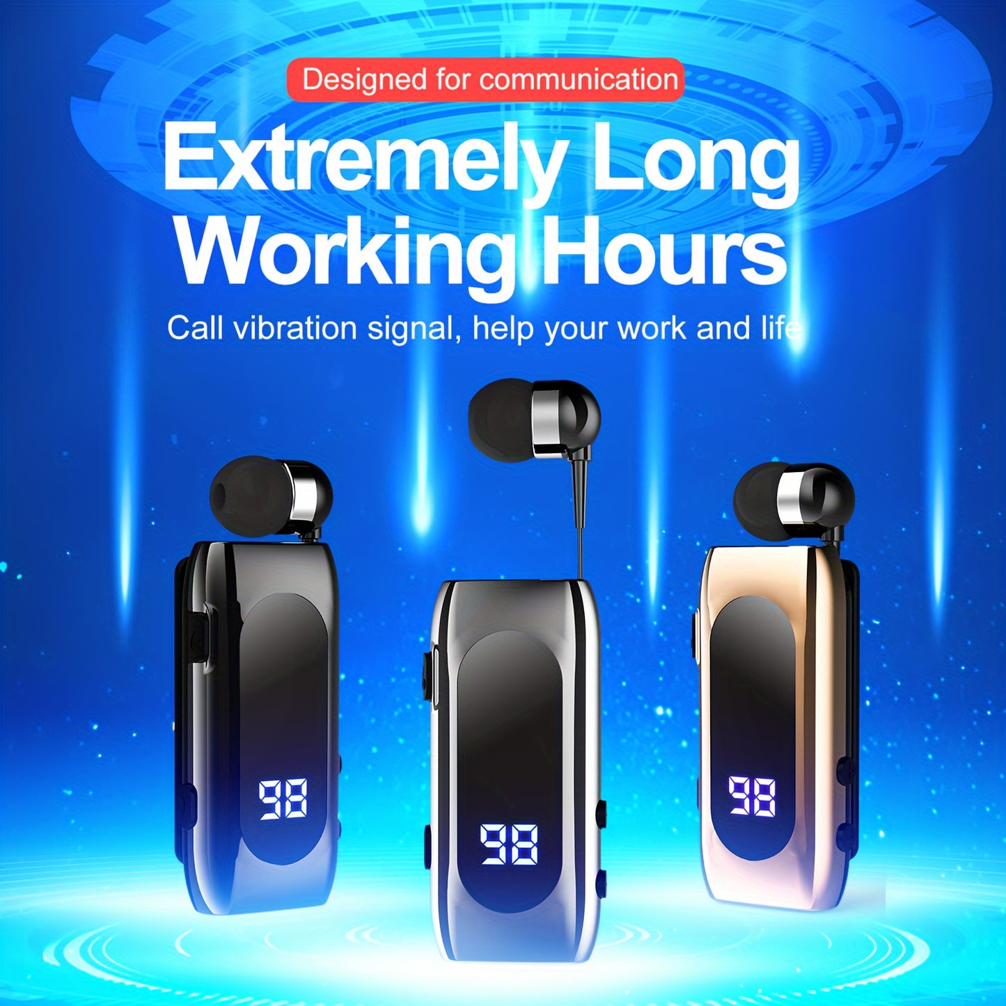 Collar Style Retractable Cable Wireless Wireless Earphones, Sports Single Ear Earphones, Business Earphones, Can Connect Two Wireless Devices At The Same Time, LED Battery Display, Compatible With Mobile Phones, Tablets, Lapt