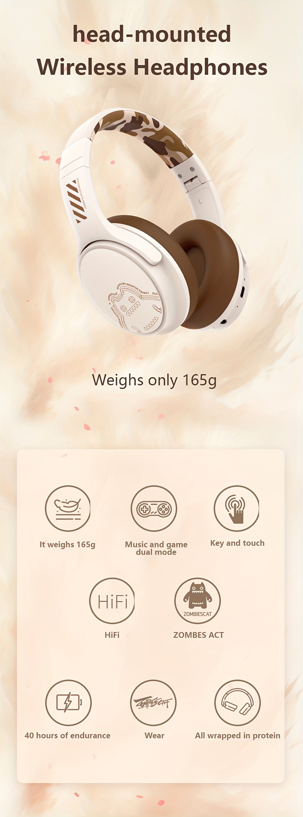 ZOMBIESCAT Wireless Earphones Headworn Wireless Noise Reduction Computer Wired Game 2024 New Ultra Long Range