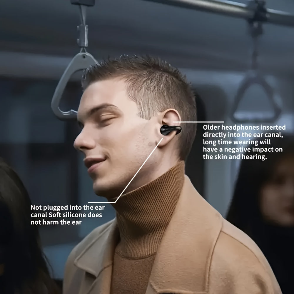 Open Ear Clip Wireless Earplugs Version 5.3 With Integrated Microphone, Sports Earphones Built-in Microphone With Ear Hook And Ear Hook With Digital Display Charging Case, Wireless Charging Box And Display Lightweight Bone Co