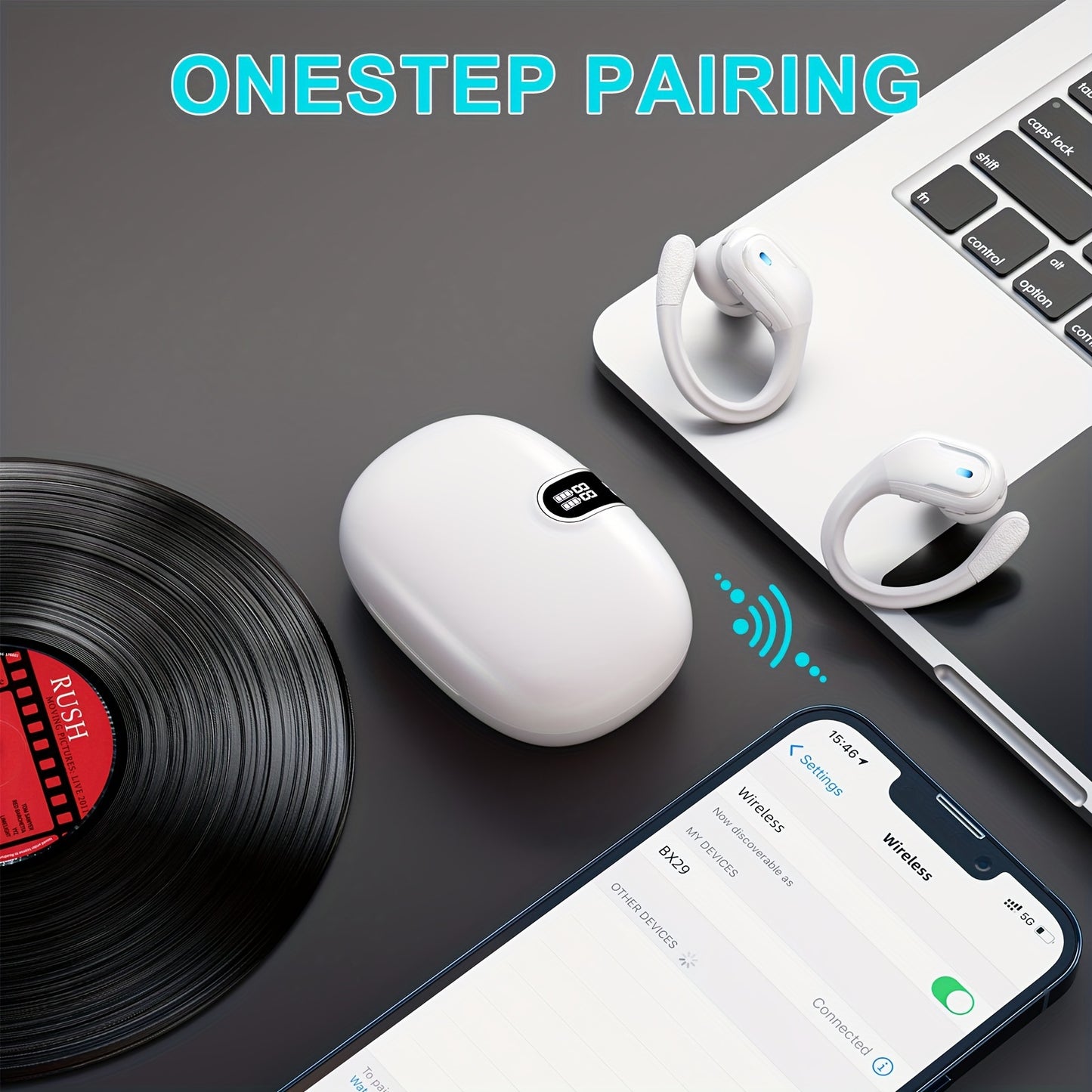 Wireless 5.3 Earphones - 3D Deep Bass Over Ear, ENC Noise Cancelling Mic, Sweatproof Sports Earbuds with Earhooks for Running, Exercise, and Fitness - Long Battery Life, Hands-Free Calls, and Crystal-Clear Sound