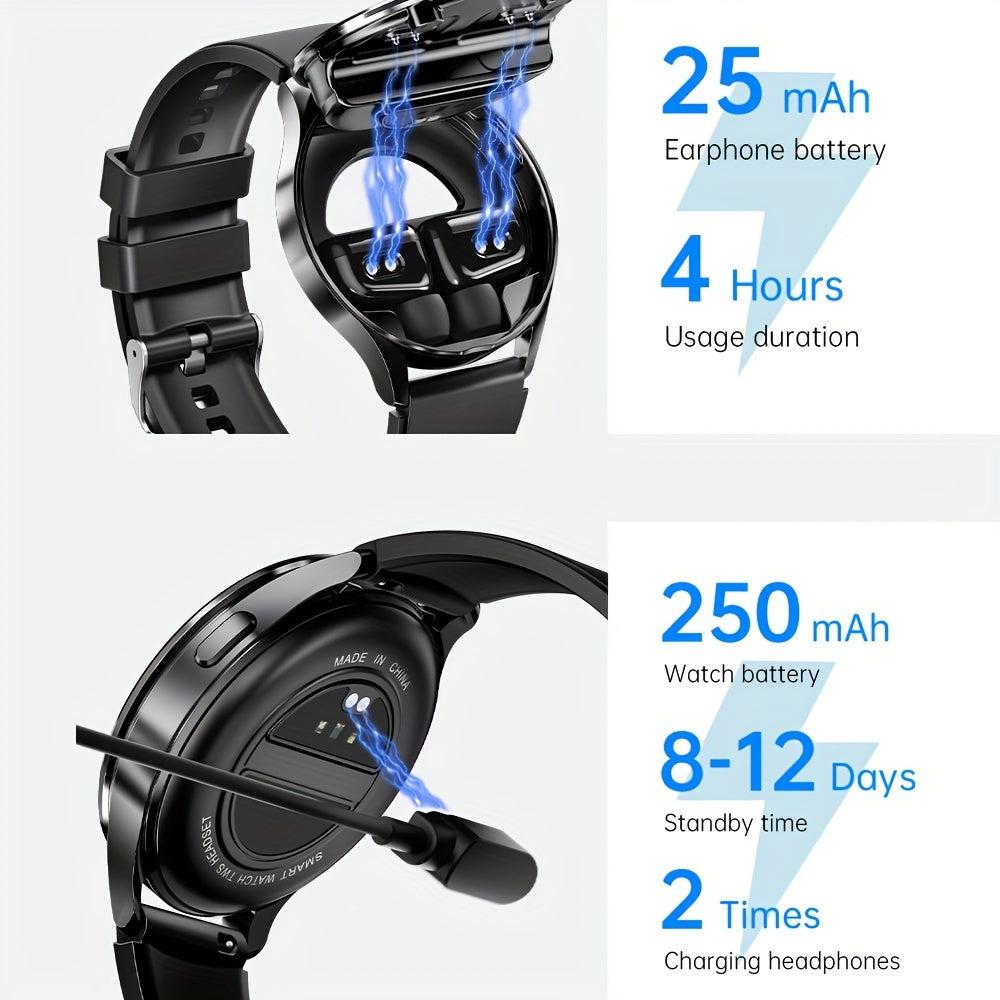 Newest Smart Watch With Earbuds, TWS Earphones Music Or Wireless Call, 1.39" HD Display, Multi Sports Modes, Rich Dials, Weather Forecast, Sports Pedometer Watch, For Android IOS