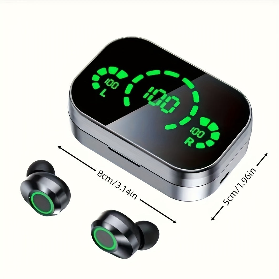 Wireless earphones with mirror digital display, hifi sound quality, high power, emergency charging function for in ear wireless earphones, high-definition voice touch operation, automatic connection to binaural call earphones
