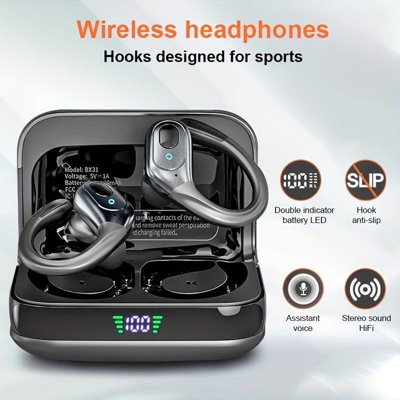GREATWALL TWS Wireless Earphones Headset Wireless 5.3 Sports ear-hook Headset Stereo noise reduction Earbuds Battery Capacity Digital Display Low Latency And Low Power Consumption Built-in Microphone HD Call