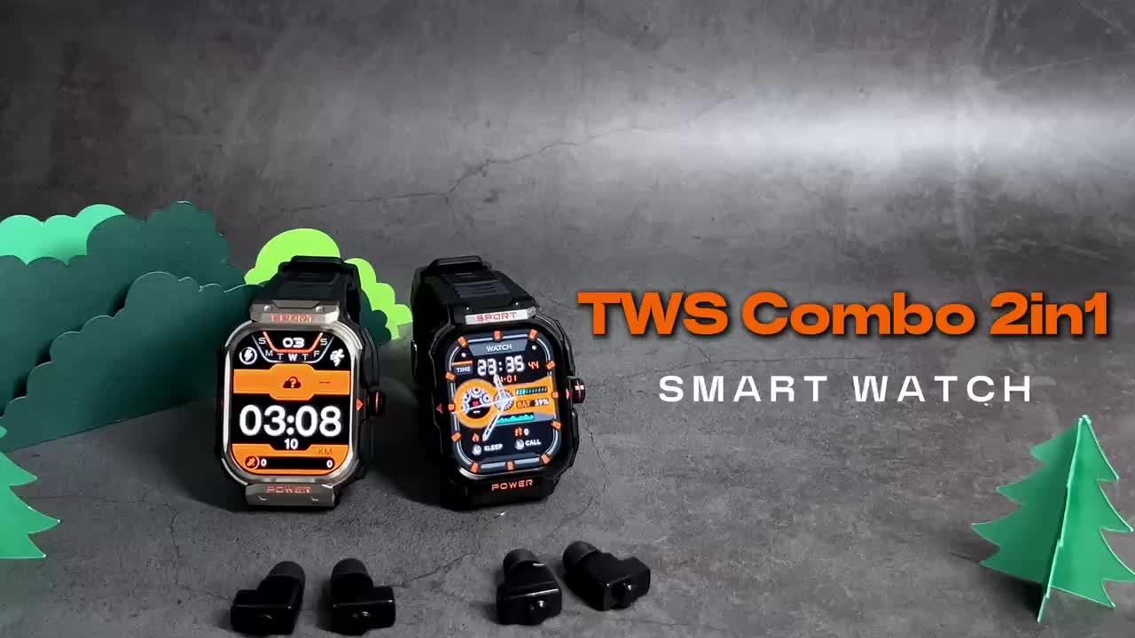 TWS Sports Smartwatch Watch And Earphones In One, Supports Custom Dials, NFC Unlocking, Local Music Storage, Health Monitoring, Message Notifications, Sleep Tracking
