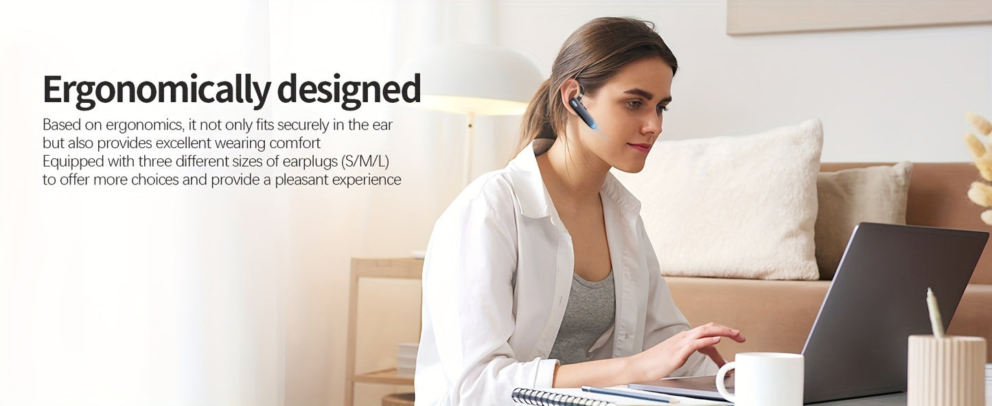 Long-Lasting Wireless Earphones - 90 Days Standby, 110 Hours Talk Time, Crystal-Clear Audio, Built-in Microphone, Sweat-Resistant, Universal Compatibility for Mobile Phones, PC Tablets, Laptops, Perfect for Truck Drivers, Dri