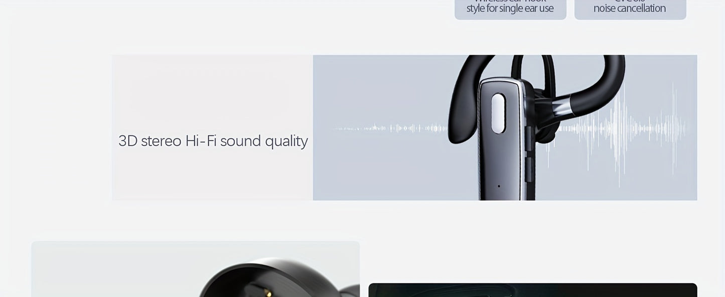 Long-Lasting Wireless Earphones - 90 Days Standby, 110 Hours Talk Time, Crystal-Clear Audio, Built-in Microphone, Sweat-Resistant, Universal Compatibility for Mobile Phones, PC Tablets, Laptops, Perfect for Truck Drivers, Dri