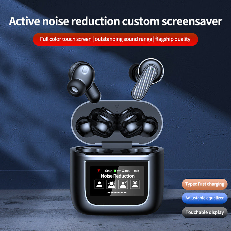 Wireless Earbuds With Smart Touch Screen Charging Case 50H Playback Deep Bass Stereo EarBuds Smart Earphones Headsets With Mic