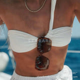 Single-shoulder lace-up swimsuit bikini