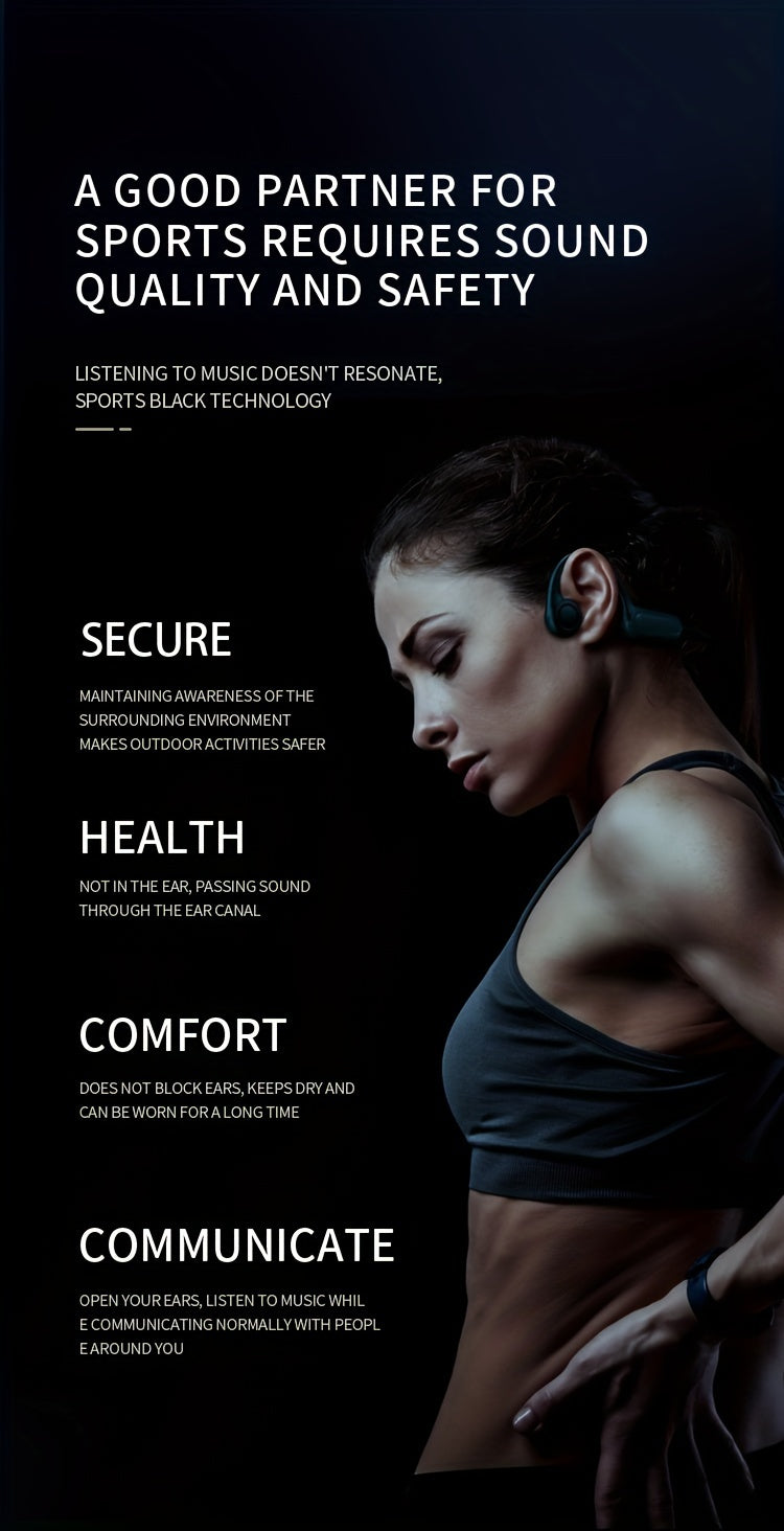 Long Battery Life True Wireless Bone Conduction Earphones 2024 - Open-Ear Design with Built-in Mic, Ideal for Running, Cycling & Driving