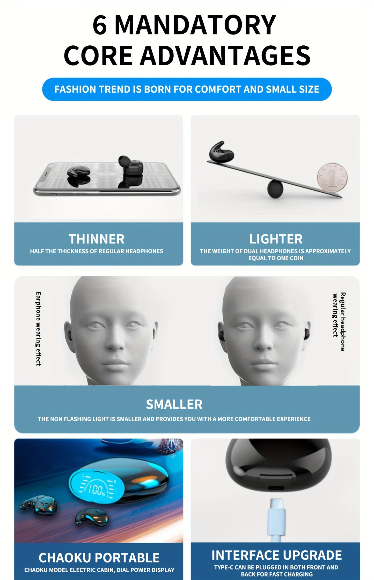 New Ultra-thin And Ultra Small Sleep Earphones With Invisible Dual Ear High-definition Call HIFI Sound Effect, Heavy Bass Running, Listening To Music, Male, Female, Adult, And Child Universal Birthday Gifts