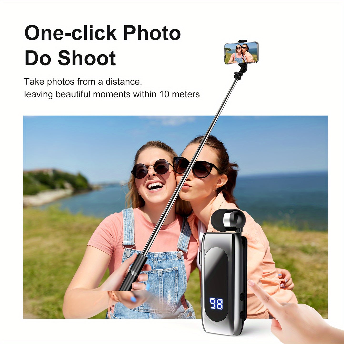 Collar Style Retractable Cable Wireless Wireless Earphones, Sports Single Ear Earphones, Business Earphones, Can Connect Two Wireless Devices At The Same Time, LED Battery Display, Compatible With Mobile Phones, Tablets, Lapt