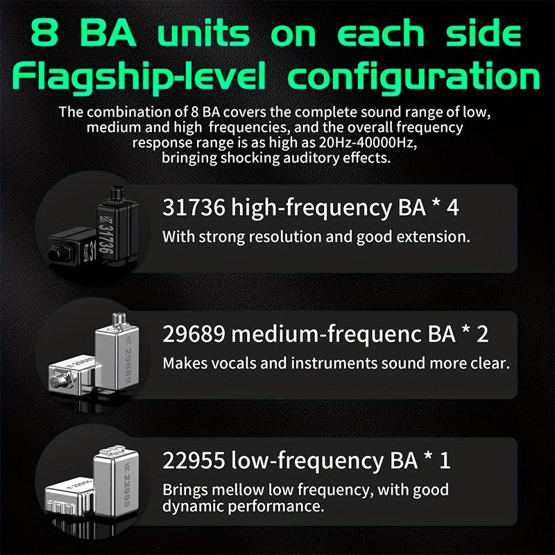 KZ AS16 Pro Earphones - 8 Armature Drivers for HIFI Clarity - Premium Noise Cancelling - Sport-Ready Earbuds for Active Lifestyles