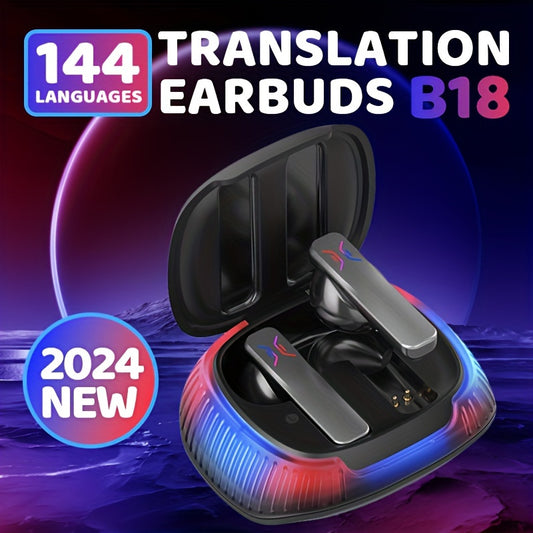 144 Language AI Earphones - Intelligent Synchronous Translator for Travel, Work, and Daily Conversations - Wireless, Hands-Free, Real-Time Translation Device