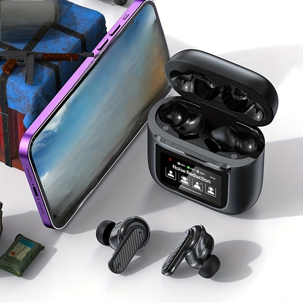 Wireless Earbuds With Smart Touch Screen Charging Case 50H Playback Deep Bass Stereo EarBuds Smart Earphones Headsets With Mic