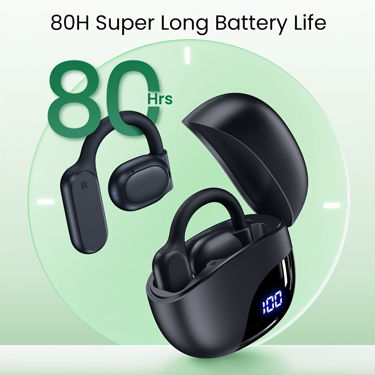 Open Wireless Earphones, 80 Hours Of Battery Life, With Ear Hooks, Wireless 5.3 Touch, Air Conduction Sports Earphones, Suitable For Running Exercise