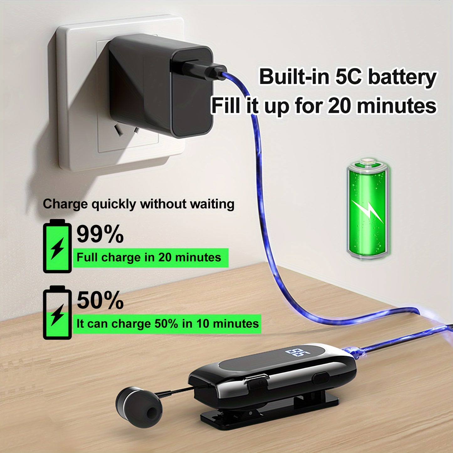 Collar Style Retractable Cable Wireless Wireless Earphones, Sports Single Ear Earphones, Business Earphones, Can Connect Two Wireless Devices At The Same Time, LED Battery Display, Compatible With Mobile Phones, Tablets, Lapt