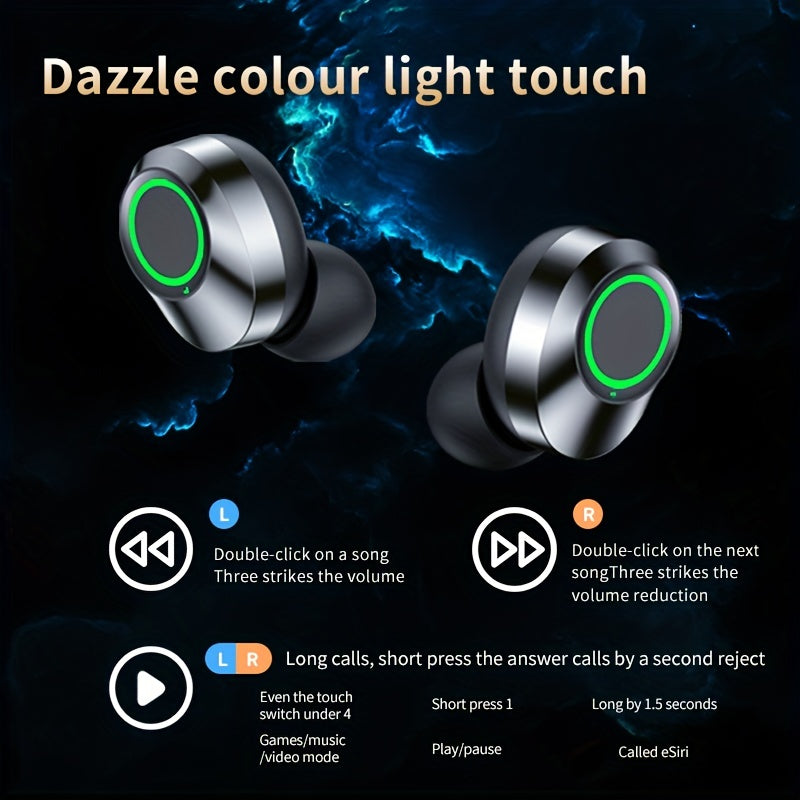 Wireless earphones with mirror digital display, hifi sound quality, high power, emergency charging function for in ear wireless earphones, high-definition voice touch operation, automatic connection to binaural call earphones