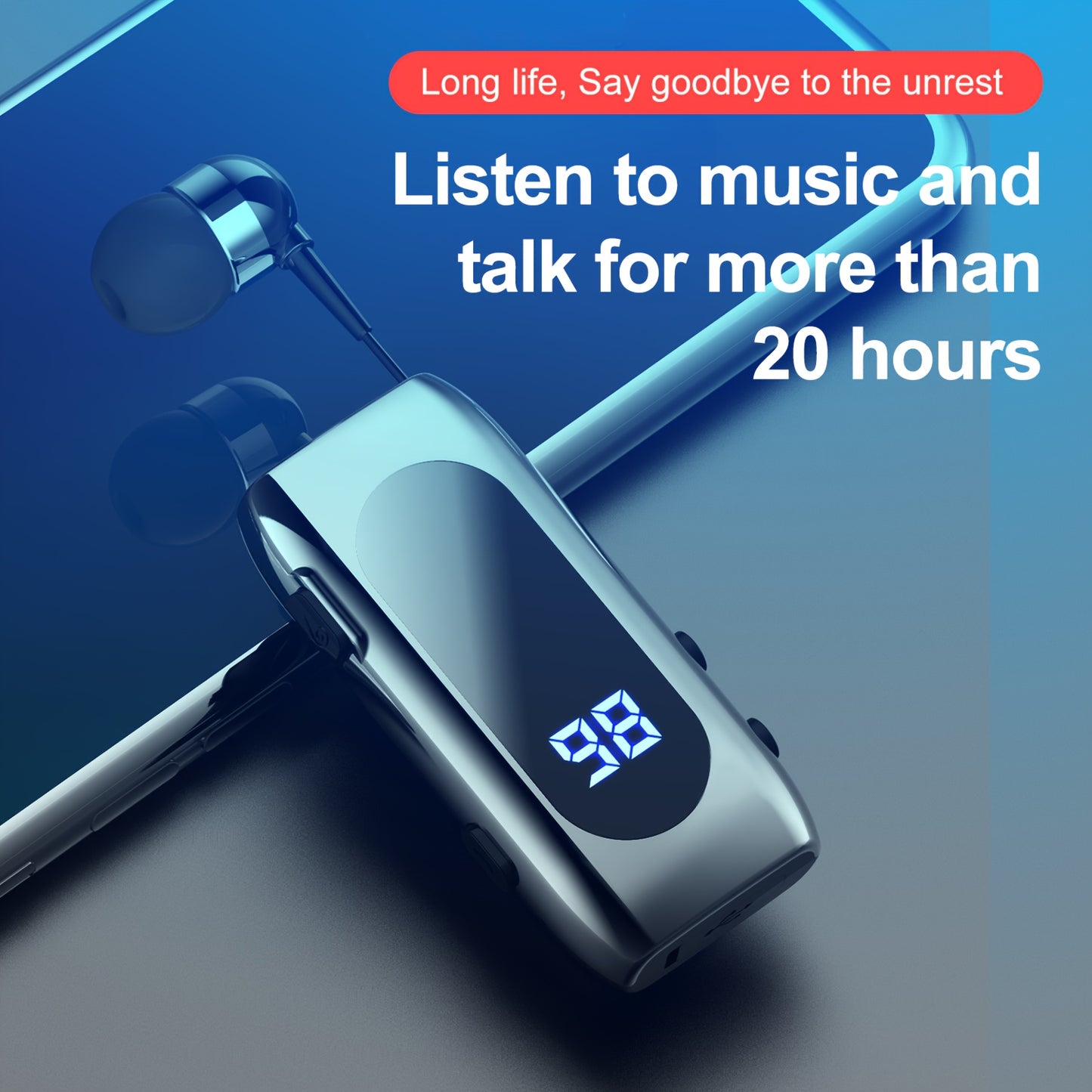 Collar Style Retractable Cable Wireless Wireless Earphones, Sports Single Ear Earphones, Business Earphones, Can Connect Two Wireless Devices At The Same Time, LED Battery Display, Compatible With Mobile Phones, Tablets, Lapt