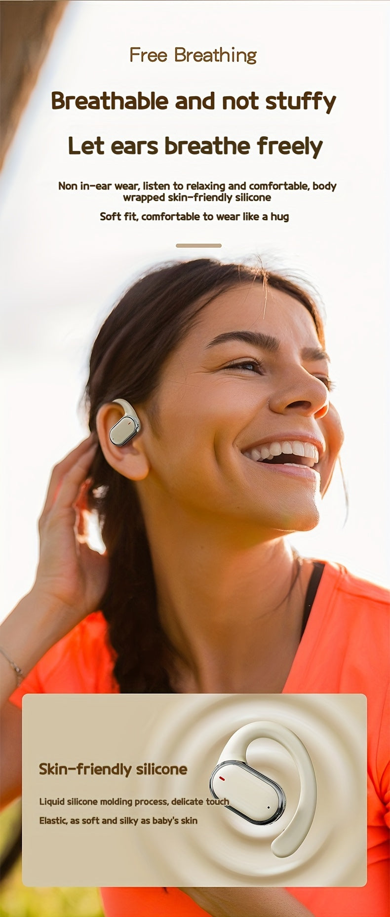 OWS Wireless TWS Audio Earphones With LED Power Display, Sports Ear Directional Sound Transmission, Earphones Supporting 90 Degree Adjustment, Non In Ear Sports Earphones, Game Music HIFI Surround Sound