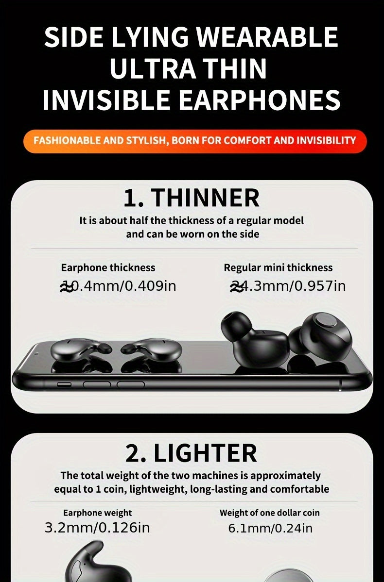 New Ultra-thin And Ultra Small Sleep Earphones With Invisible Dual Ear High-definition Call HIFI Sound Effect, Heavy Bass Running, Listening To Music, Male, Female, Adult, And Child Universal Birthday Gifts