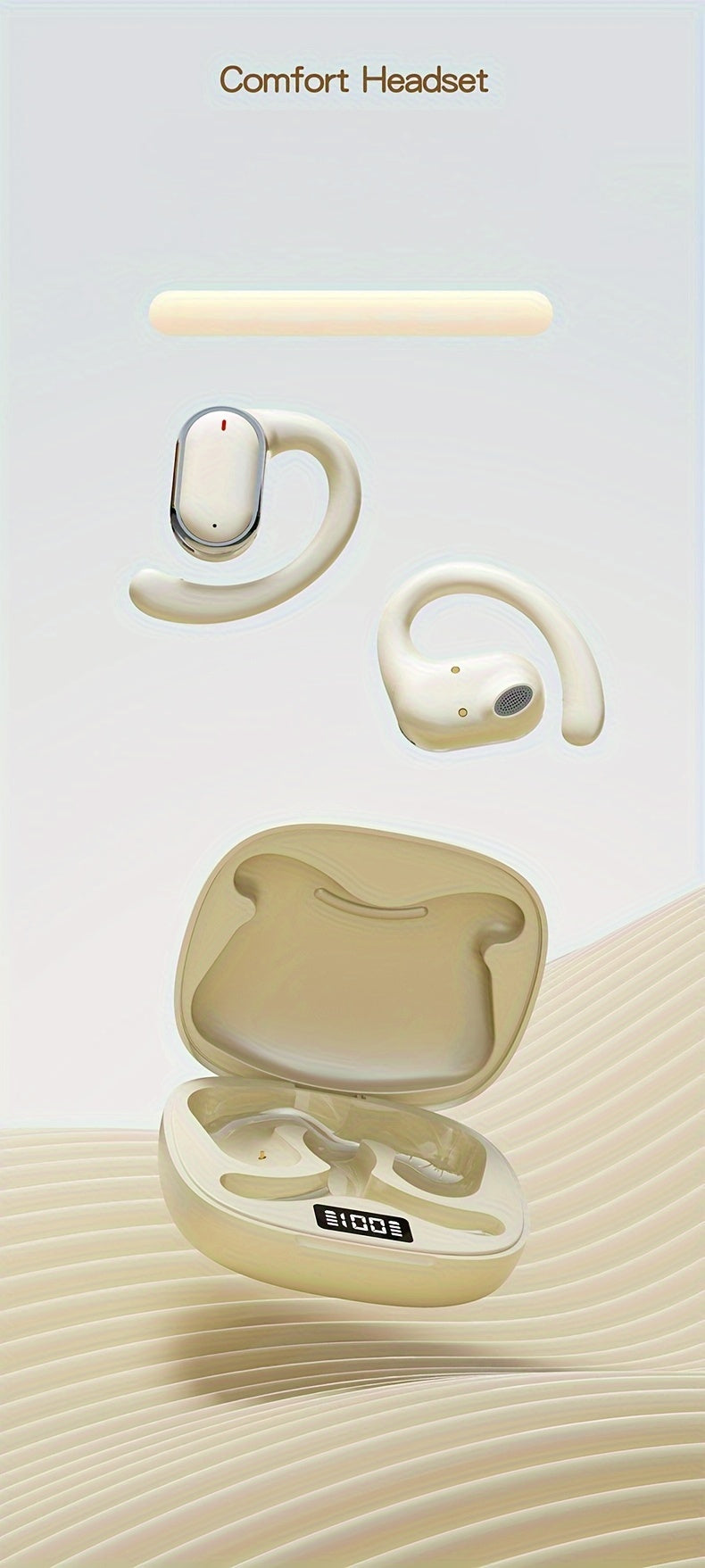 OWS Wireless TWS Audio Earphones With LED Power Display, Sports Ear Directional Sound Transmission, Earphones Supporting 90 Degree Adjustment, Non In Ear Sports Earphones, Game Music HIFI Surround Sound