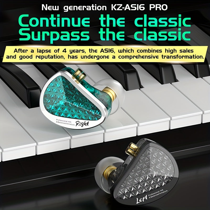 KZ AS16 Pro Earphones - 8 Armature Drivers for HIFI Clarity - Premium Noise Cancelling - Sport-Ready Earbuds for Active Lifestyles