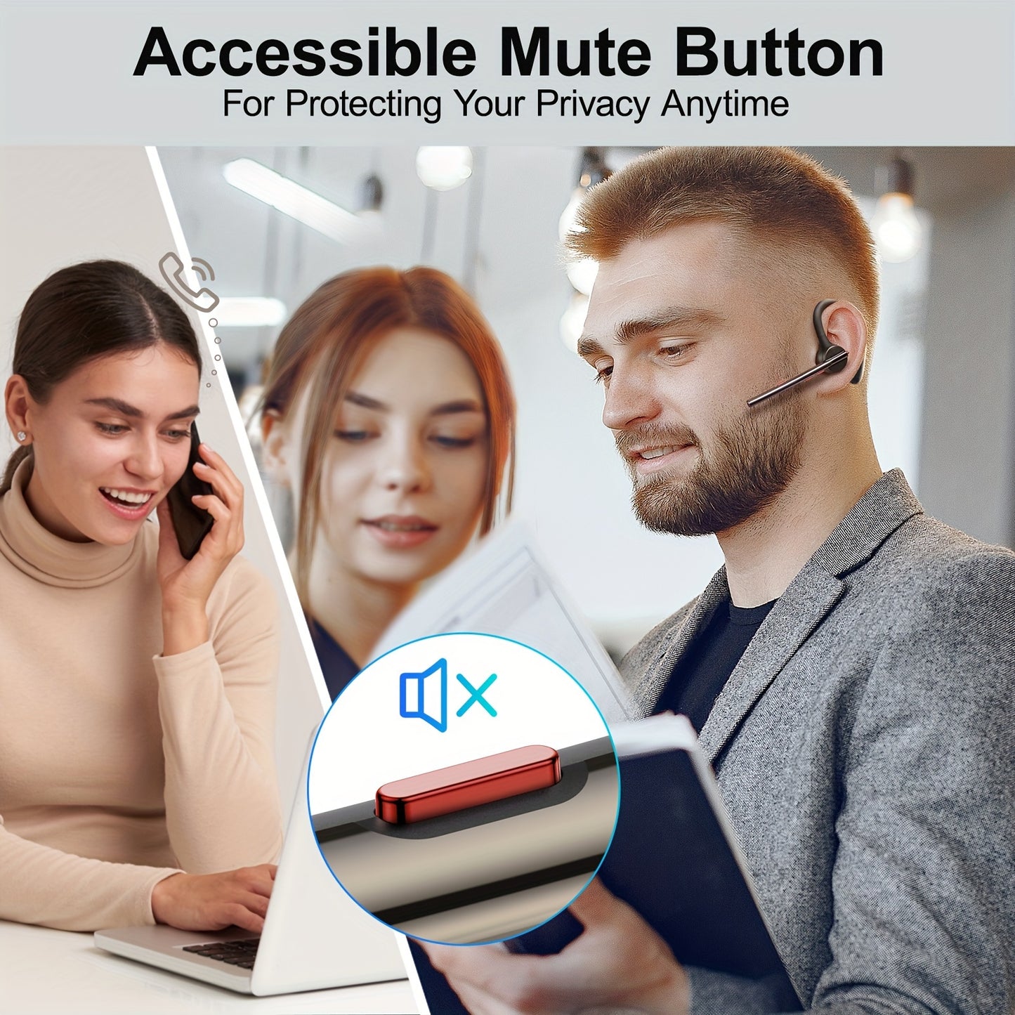 ProSound Bee Wireless Earphones - 24 Hours Talk Time, 270° Rotatable, Dual Microphone, Noise Cancelling, Crystal-Clear Sound, Sweat-Resistant, Easy Pairing for Mobile Phone, Android, Driver, Business, Office