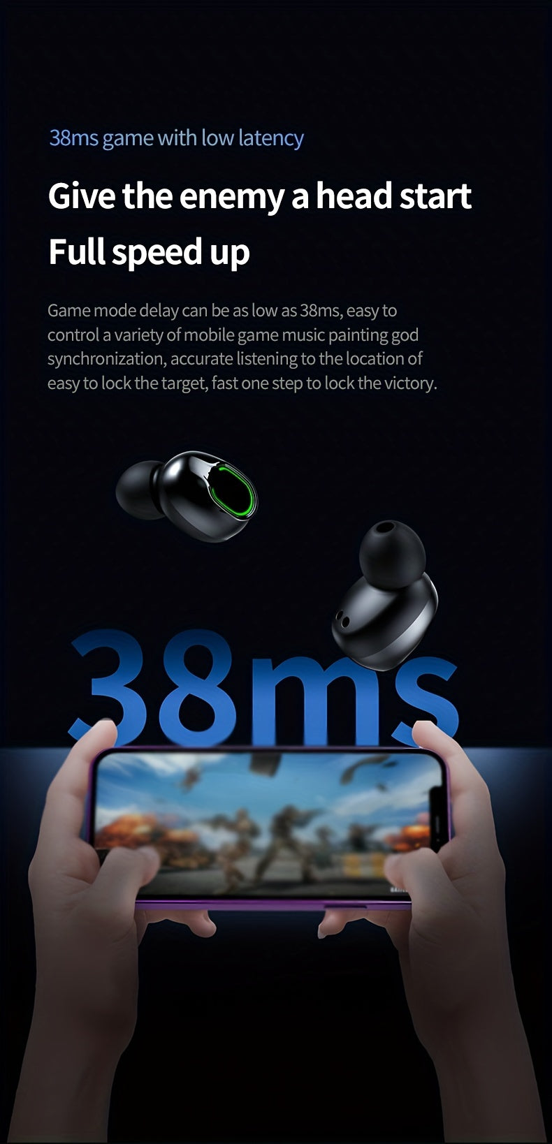 800 mAh Large-capacity Wireless Earphones Wireless Earbuds Ultra-clear Sound Quality Touch Control Can Provide Rechargeable Gaming Headphones Low-latency Sports Headphones Earbuds Suitable For All Wireless Devices Suitable Fo
