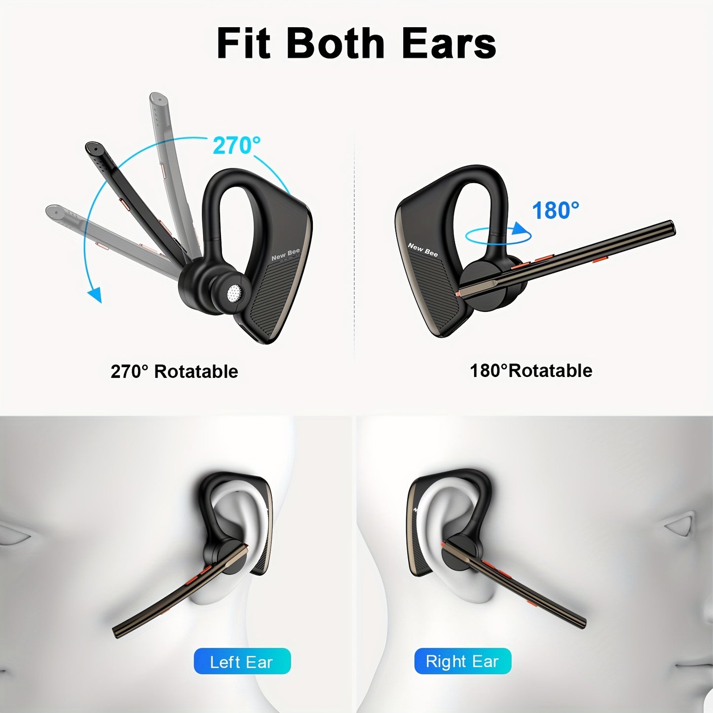 ProSound Bee Wireless Earphones - 24 Hours Talk Time, 270° Rotatable, Dual Microphone, Noise Cancelling, Crystal-Clear Sound, Sweat-Resistant, Easy Pairing for Mobile Phone, Android, Driver, Business, Office