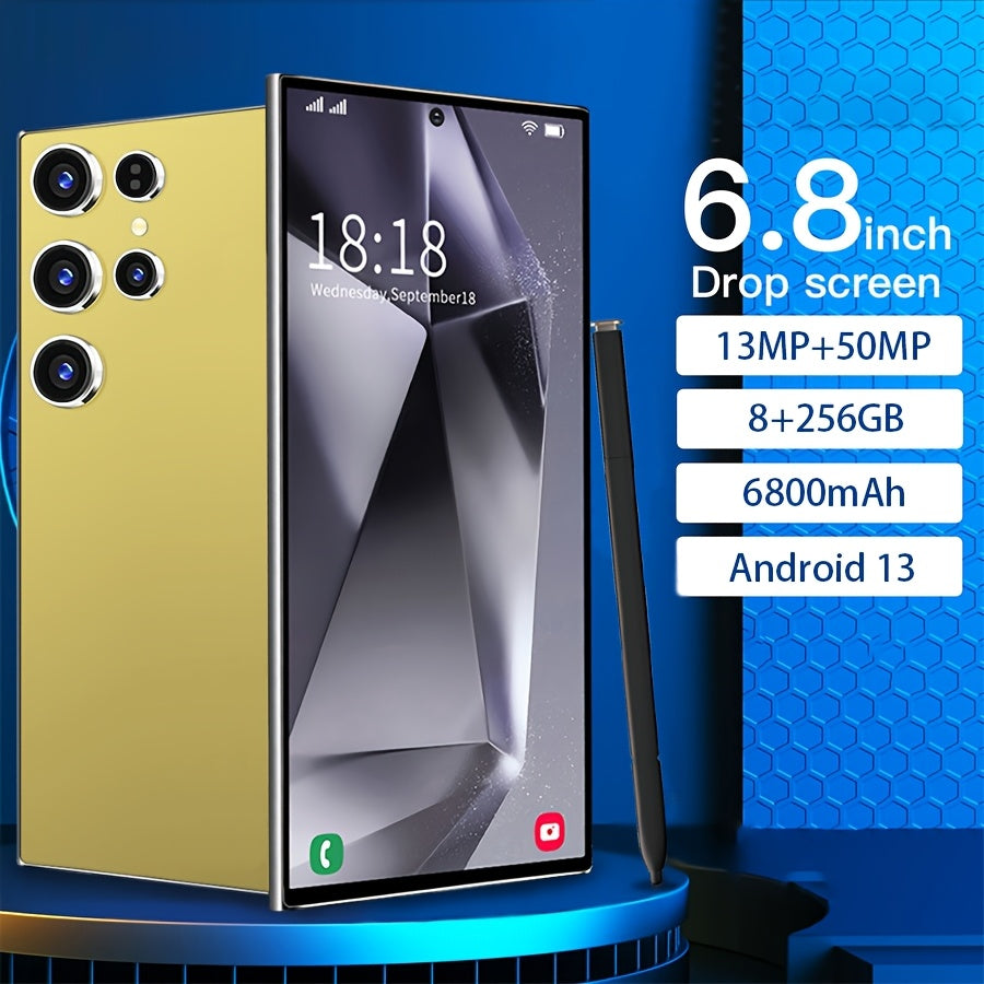 8GB+256GB Unlocked Smartphone S24Pro, Android 13, 6.8-inch Display, 13MP+50MP Camera, 6800mAh Battery, Dual SIM, Dual Standby, GPS, Built-in Stylus, Comes With Earphones | Case | Screen Protector | Type-c Cable, Ideal Valenti