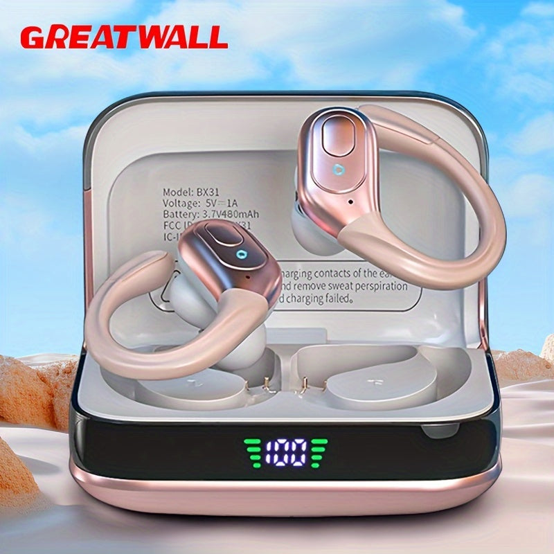 GREATWALL TWS Wireless Earphones Headset Wireless 5.3 Sports ear-hook Headset Stereo noise reduction Earbuds Battery Capacity Digital Display Low Latency And Low Power Consumption Built-in Microphone HD Call