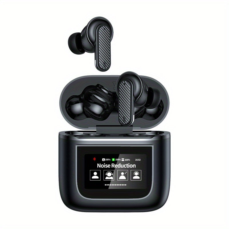 Wireless Earbuds With Smart Touch Screen Charging Case 50H Playback Deep Bass Stereo EarBuds Smart Earphones Headsets With Mic