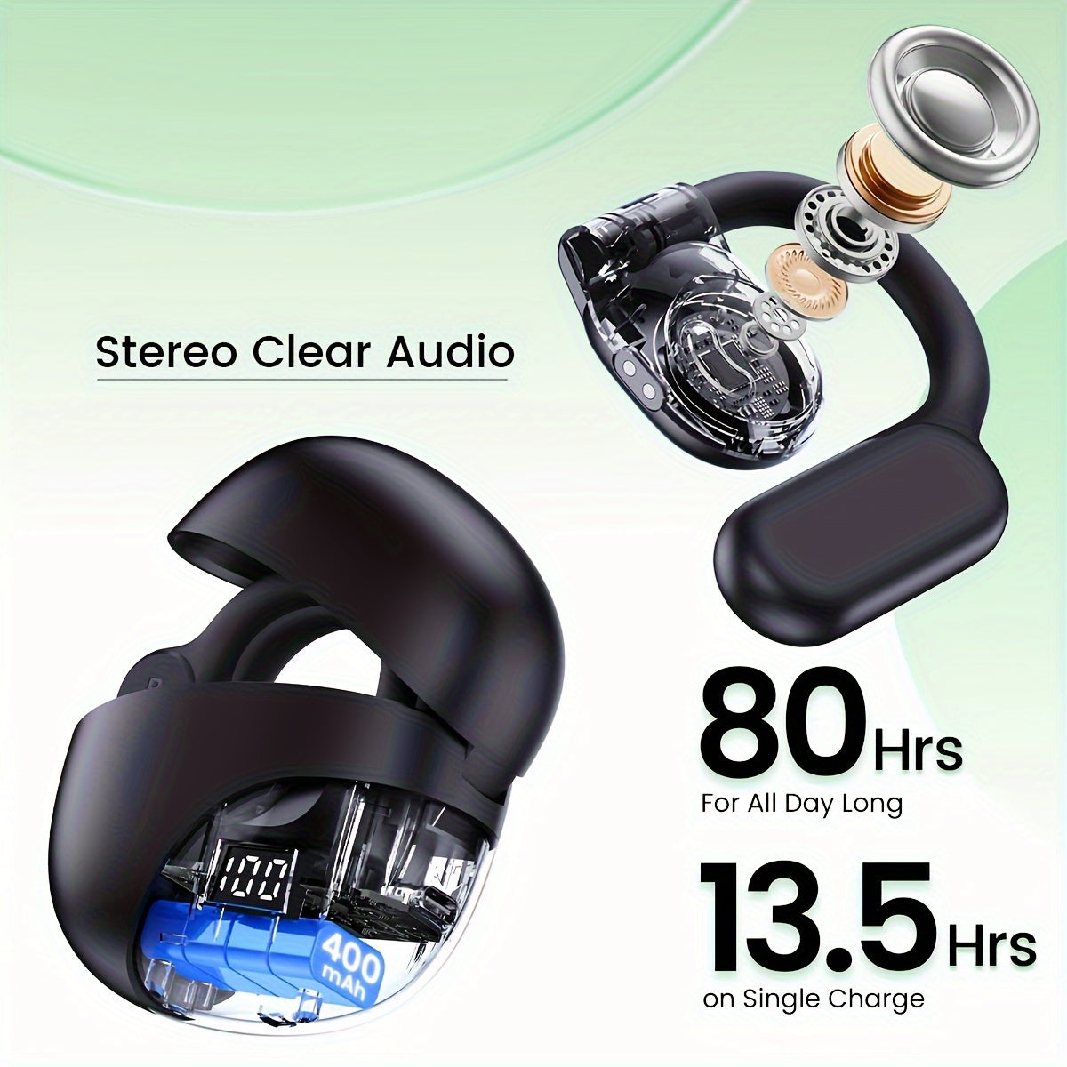 Open Wireless Earphones, 80 Hours Of Battery Life, With Ear Hooks, Wireless 5.3 Touch, Air Conduction Sports Earphones, Suitable For Running Exercise