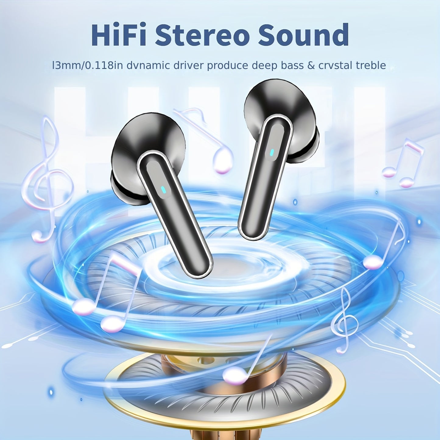 1 Pair LIFEBEE True Wireless Earbuds with Digital LED Power Display, TWS In-Ear Headphones with ENC Noise Cancelling, Built-in Condenser Mic, Sports Exercise Earphones with Deep Bass, Type-C Rechargeable Case, 300mAh Lithium