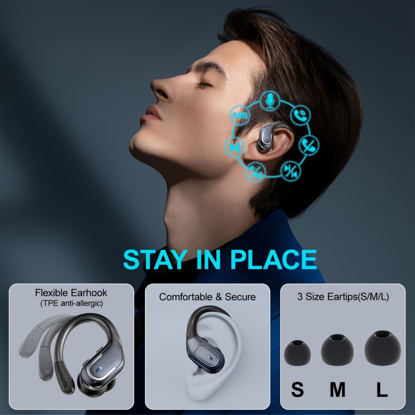 New LIFEBEE Wireless Earbuds for Running Sports - Pure Bass Sound Earphones with Earhooks, Dual-LED Display, Noise Cancelling Headset, and Built-in Microphone