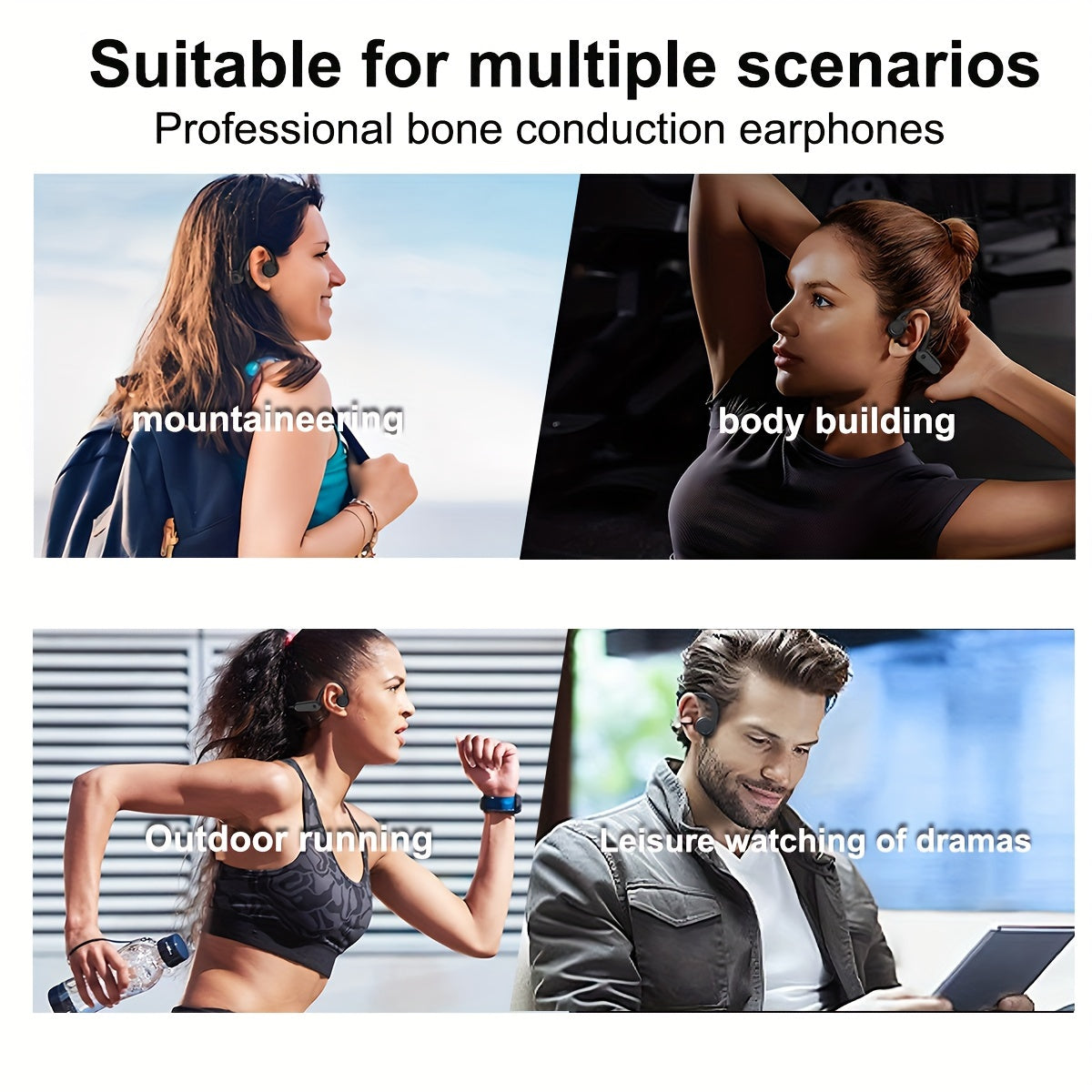 Long Battery Life True Wireless Bone Conduction Earphones 2024 - Open-Ear Design with Built-in Mic, Ideal for Running, Cycling & Driving