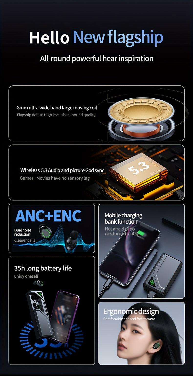 800 mAh Large-capacity Wireless Earphones Wireless Earbuds Ultra-clear Sound Quality Touch Control Can Provide Rechargeable Gaming Headphones Low-latency Sports Headphones Earbuds Suitable For All Wireless Devices Suitable Fo